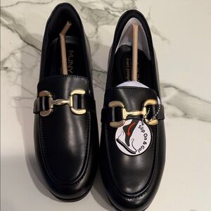 Marc Jacob’s Black Leather Loafers Carmel Ct  with Gold Buckle Accent